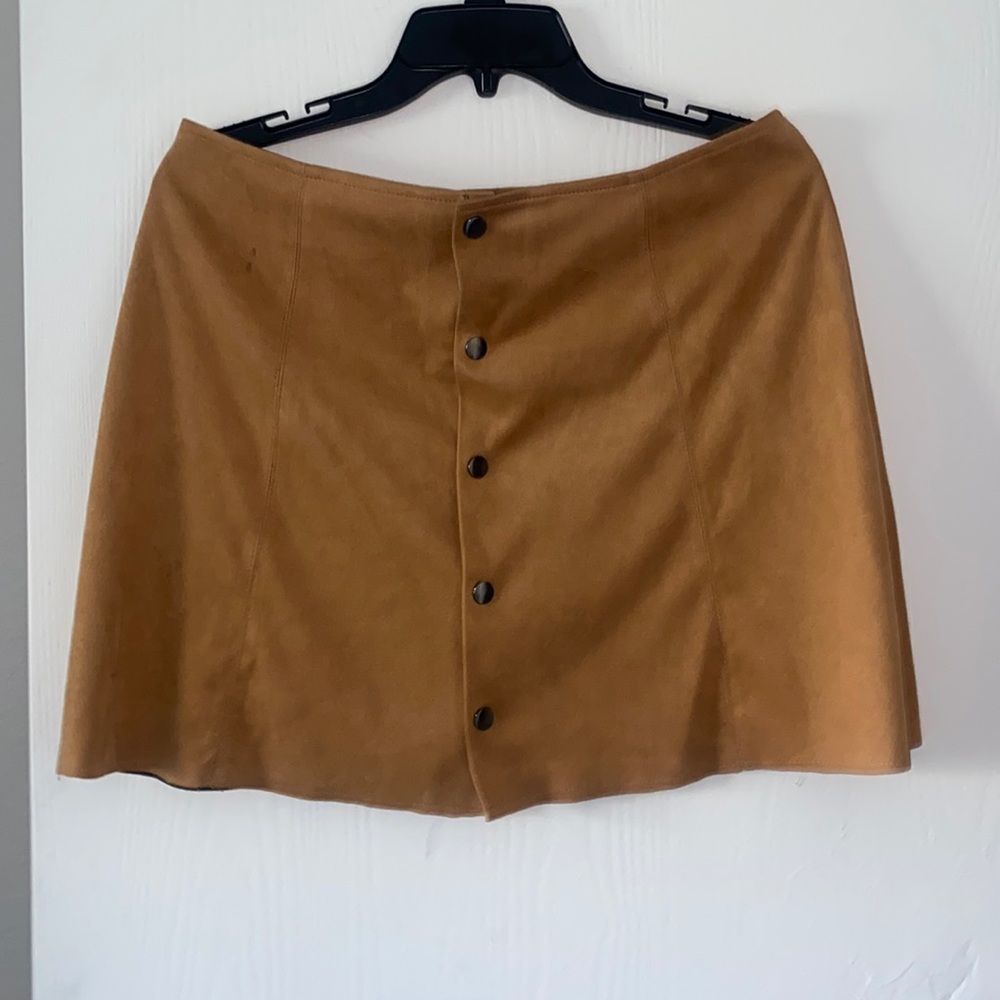 Velvet tan front button mini skirt